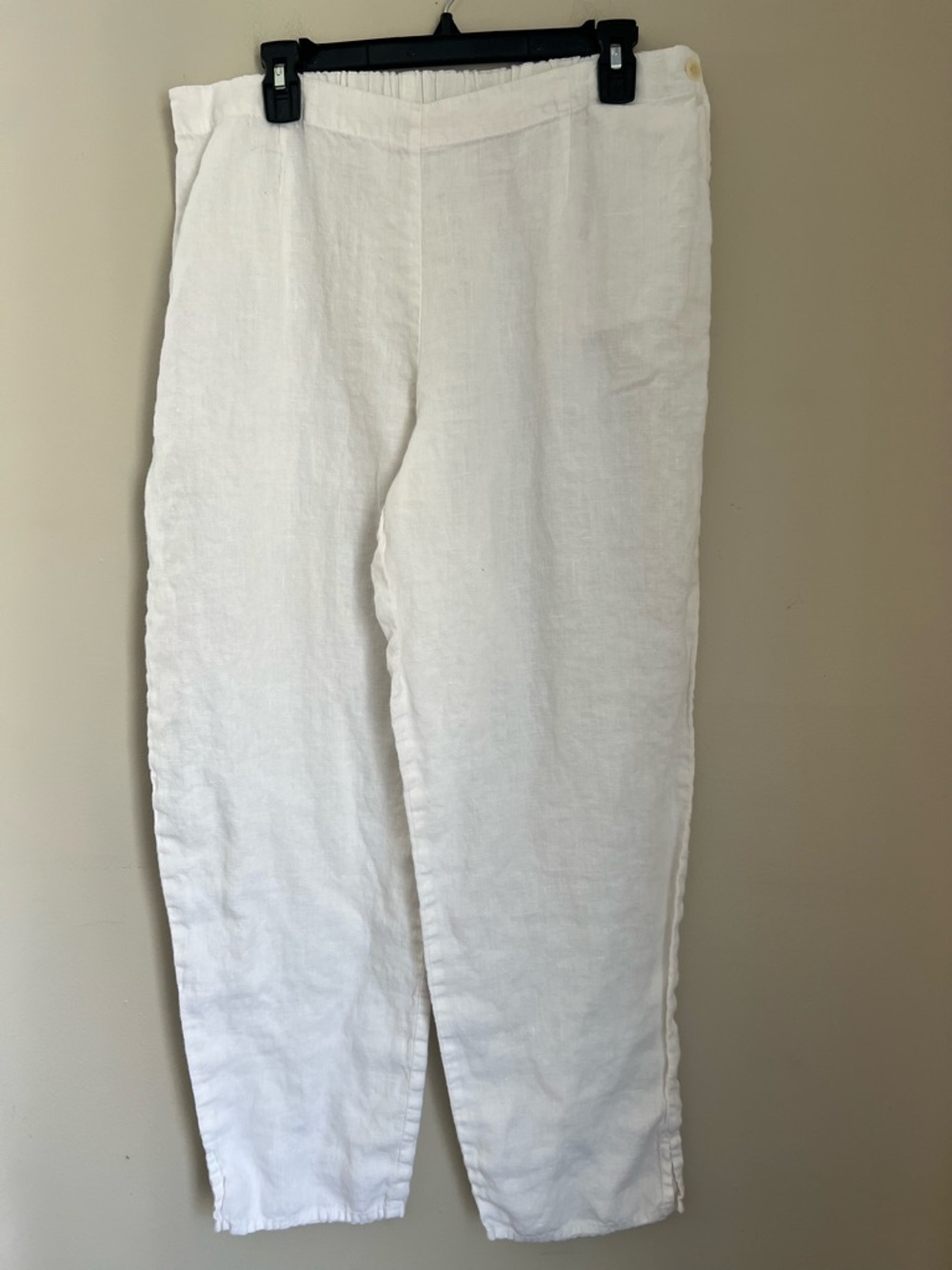 Flax 100% Linen Floods Women’s M (10-14) White Side Close One Pocket Pants Art